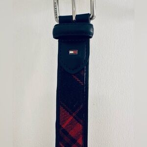 Vintage Tommy Hilfiger Red and Navy Tartan Plaid Belt, Men’s Size 40
